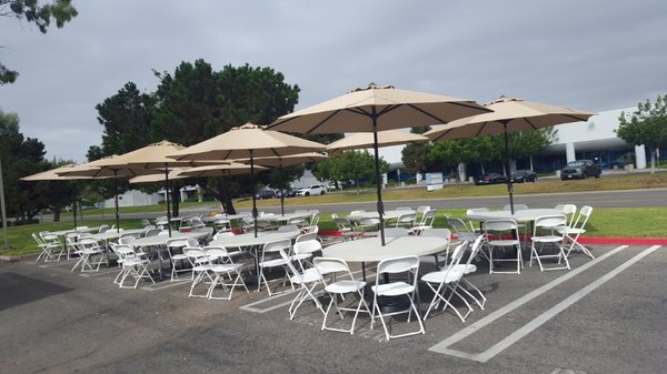 market umbrellas, bases, bar station, trash cans - umbrellas are a need during summer do not fotget to order on time