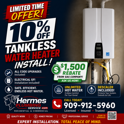 Water Heater Installations - At Hermes Plumbing, we uphold a commitment to delivering exemplary plumbing services characterized by professionalism and expertise. Our team remains available round-the-clock to address both routine maintenance inquiries and emergency plumbing concerns. In situations requiring immediate attention, such as leaks outside regular business hours, rest assured, our dedicated plumbers will promptly attend to minimize any potential damage to your property. As a locally and family-owned establishment, Hermes Plumbing stands as a trusted pillar within the community, dedicated to serving our valued clientele with integrity and excellence. We work on on residential as well as commercial plumbing. Water Heater Installations - At Hermes Plumbing, we uphold a commitment to delivering exemplary plumbing services characterized by professionalism and expertise. Our team remains available round-the-clock to address both routine maintenance inquiries and emergency plumbing concerns. In situations requiring immediate attention, such as leaks outside regular business hours, rest assured, our dedicated plumbers will promptly attend to minimize any potential damage to your property. As a locally and family-owned establishment, Hermes Plumbing stands as a trusted pillar within the community, dedicated to serving our valued clientele with integrity and excellence. We work on on residential as well as commercial plumbing.
