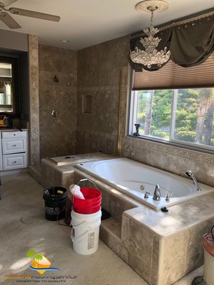 Master Shower & Bathroom Renovation - This bathroom renovation was a complete gut and create a masterpiece. Installed with chevron pattern marble, 12x24 marble floor and 4x24 marble shower pan with a linear drain.