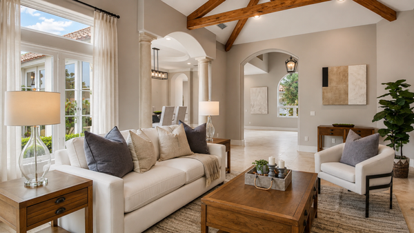 Malibu Coastal Transitional Home Staging - A beautiful Mediterranean style home staged to compliment the coastal mediterranean style while making it feel updated and sophisticated.