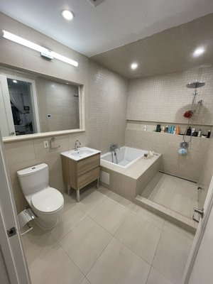 Bathroom remodel - This client requested a full gut remodel of their old bathroom into a modern bathroom. We custom designed and built all of our clients requests in a timely manner. As you can see we are using high quality material built to last. Please don’t hesitate to call for your project. Bathroom remodel - This client requested a full gut remodel of their old bathroom into a modern bathroom. We custom designed and built all of our clients requests in a timely manner. As you can see we are using high quality material built to last. Please don’t hesitate to call for your project.