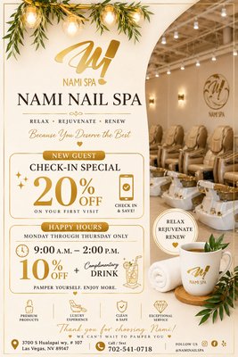 NAMI’s offering - Nami Nail Spa is a luxury nail and head spa in Las Vegas specializing in elegant manicures, spa pedicures, and relaxing head spa treatments. We provide a clean, modern, and calming experience focused on beauty, wellness, and exceptional customer care. NAMI’s offering - Nami Nail Spa is a luxury nail and head spa in Las Vegas specializing in elegant manicures, spa pedicures, and relaxing head spa treatments. We provide a clean, modern, and calming experience focused on beauty, wellness, and exceptional customer care.