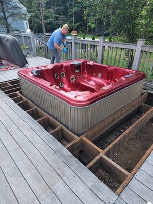 Hot Tub Removal - This Hot Tub Demo and Removal was done for a client who needed an old non working spa removed and hauled away. In deck hot tubs can be tricky due to limited space. After Removing the surrounding decking we were able to section out the tub into four pieces. Once we removed the tub and cleaned up the debris, Our client was ready to get a new hot tub! Hot Tub Removal - This Hot Tub Demo and Removal was done for a client who needed an old non working spa removed and hauled away. In deck hot tubs can be tricky due to limited space. After Removing the surrounding decking we were able to section out the tub into four pieces. Once we removed the tub and cleaned up the debris, Our client was ready to get a new hot tub!