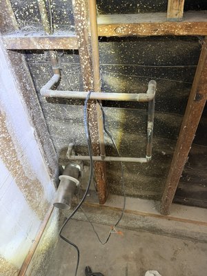 Rerouted main water line inside garage - Customer asked us to reroute and get rid of extra interesting set up of main fresh water line copper pipes inside the garage feeding the house and backyard to a clean flush look so they can install drywall. Rerouted main water line inside garage - Customer asked us to reroute and get rid of extra interesting set up of main fresh water line copper pipes inside the garage feeding the house and backyard to a clean flush look so they can install drywall.