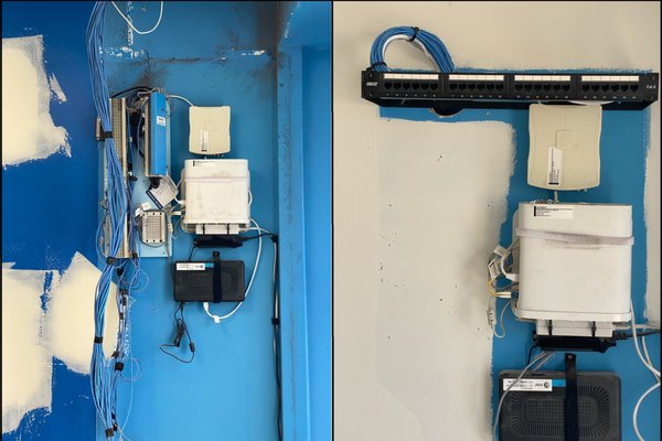 Network Cable Termination and Management - Before and after of a recent cabling job that didn`t take more than two hours. We are quick, efficient and affordable!