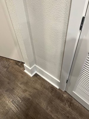 Toilet Drywall Repair With Baseboards Installation - Here you can see our another job, which was connected with drywall repair on the toilet and hallway after a leak. Our worker installed new pices of drywall, parched, painted and textured it. He also installed baseboards and painted them. Toilet Drywall Repair With Baseboards Installation - Here you can see our another job, which was connected with drywall repair on the toilet and hallway after a leak. Our worker installed new pices of drywall, parched, painted and textured it. He also installed baseboards and painted them.