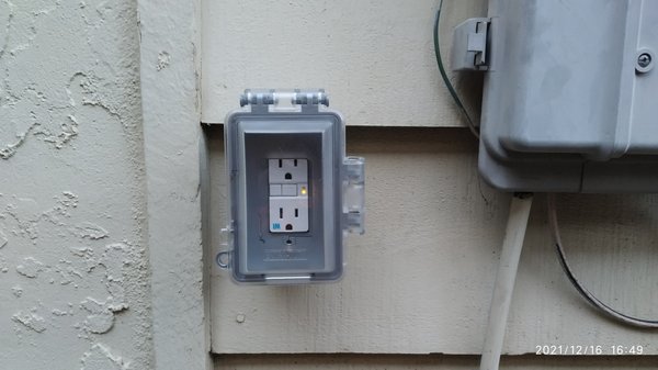 Outdoor GFI outlet installed - Installed outdoor waterproof GFI outlet.