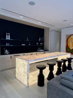 Custom white onyx bar - Custom white onyx bar to perfectly compliment this downstairs bar Custom white onyx bar - Custom white onyx bar to perfectly compliment this downstairs bar