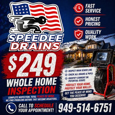 Full Home Plumbing Inspection (949)514-6751 - A whole home plumbing inspection is a thorough evaluation of your property’s water, sewer, and gas systems to ensure everything is safe, efficient, and up to code. This service helps identify potential issues before they become costly emergencies. Full Home Plumbing Inspection (949)514-6751 - A whole home plumbing inspection is a thorough evaluation of your property’s water, sewer, and gas systems to ensure everything is safe, efficient, and up to code. This service helps identify potential issues before they become costly emergencies.