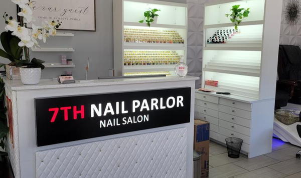 Years of Experience - 15% off new customers - 7th Nail Parlor - We specialize in nails enhancement dipping powder, acrylic pink and whites to liquid gels, spas mani pedi treatment, waxing, eyelashes, book now! Under New Management 15% off for new customers