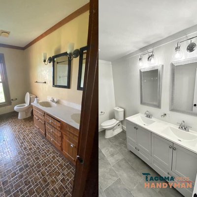 Bathroom Remodel - At Tacoma Handyman Pros, we pride ourselves on being able to tackle any bathroom problem that you might encounter. We offer a wide range of bathroom services for our clients, ensuring that all their needs are met with professionalism and exceptional workmanship.
Toilet Installation and Resealing
Our expert team is skilled in toilet installation and resealing. We understand the importance of a properly installed and sealed toilet for the functionality and hygiene of your bathroom. Expect a top-notch service when you choose Tacoma Handyman for your toilet installation needs.
Tiling Service
Do you want to revamp your bathroom with a fresh, new look? Our tiling service is here for you. We specialize in retiling bathrooms, offering a variety of colors, designs, and materials to choose from. Let our tiling handyman service transform your bathroom into a space you love. Bathroom Remodel - At Tacoma Handyman Pros, we pride ourselves on being able to tackle any bathroom problem that you might encounter. We offer a wide range of bathroom services for our clients, ensuring that all their needs are met with professionalism and exceptional workmanship.
Toilet Installation and Resealing
Our expert team is skilled in toilet installation and resealing. We understand the importance of a properly installed and sealed toilet for the functionality and hygiene of your bathroom. Expect a top-notch service when you choose Tacoma Handyman for your toilet installation needs.
Tiling Service
Do you want to revamp your bathroom with a fresh, new look? Our tiling service is here for you. We specialize in retiling bathrooms, offering a variety of colors, designs, and materials to choose from. Let our tiling handyman service transform your bathroom into a space you love.