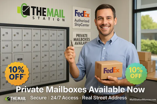 Business Essentials Mailbox Solutions - Business Essentials Mailbox Solutions is designed for Monroe’s entrepreneurs and small businesses seeking secure, flexible mail and package handling. Enjoy a real street address (not just a P.O. Box), professional package receiving from all major carriers (FedEx, UPS, USPS, DHL, Amazon), and optional mail forwarding for hybrid and remote teams. The Mail Station provides secure storage, professional customer service, and tailored plans to help your business stay organized and never miss an important delivery. As a trusted Monroe partner for over 40 years, we offer service reliability, digital mailbox access, and support for your Washington business registration requirements, all in one convenient location. Business Essentials Mailbox Solutions - Business Essentials Mailbox Solutions is designed for Monroe’s entrepreneurs and small businesses seeking secure, flexible mail and package handling. Enjoy a real street address (not just a P.O. Box), professional package receiving from all major carriers (FedEx, UPS, USPS, DHL, Amazon), and optional mail forwarding for hybrid and remote teams. The Mail Station provides secure storage, professional customer service, and tailored plans to help your business stay organized and never miss an important delivery. As a trusted Monroe partner for over 40 years, we offer service reliability, digital mailbox access, and support for your Washington business registration requirements, all in one convenient location.