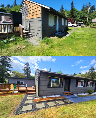 clean up - we put some fresh mulch, gravel, plants, and pressure washer and stain the deck clean up - we put some fresh mulch, gravel, plants, and pressure washer and stain the deck