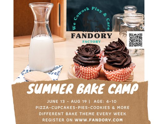 Summer Baking Camp - Summer baking camp at Fandory is for kids 4-10 year olds interested in baking and learning to make their own food. In addition to baking, kids will get to have other enrichment activities as well.