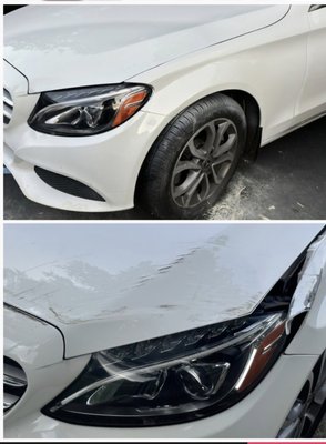 Mercedes front end damage - all work was performed at customer location for the costumer convenience withnour same day mobile service Mercedes front end damage - all work was performed at customer location for the costumer convenience withnour same day mobile service