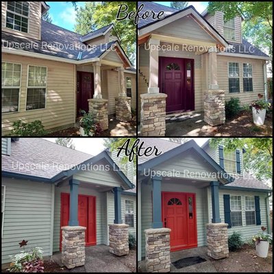 Paint Remodel - Worked with Client understanding what color scheme they wanted. Scrape old paint to smooth it out, prep our area so we don't overspray and provide clean work, Caulking ect. And painted the house and door. Paint Remodel - Worked with Client understanding what color scheme they wanted. Scrape old paint to smooth it out, prep our area so we don't overspray and provide clean work, Caulking ect. And painted the house and door.