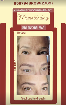 MicroBlading Special - $550 which includes your First Touch Up for Free. Call or text to claim this special and to book your appointment.

Raanya Studio • 1150 Camino Del Mar Suite A Del Mar, CA 92014