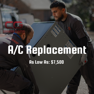 A/C Replacement - In many cases, we’re able to replace an A/C system for as low as $7,500. Pricing can vary depending on factors like equipment size, system type, installation requirements, and time of year. The most cost-effective time to replace a system is typically during the off-season, between September and March. A/C Replacement - In many cases, we’re able to replace an A/C system for as low as $7,500. Pricing can vary depending on factors like equipment size, system type, installation requirements, and time of year. The most cost-effective time to replace a system is typically during the off-season, between September and March.