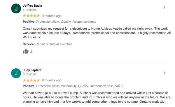 Reviews on Google - Check out what people what to say about us on Google!
https://www.google.com/search?q=All+Wire+Electric+orland+in+&rlz=1CAFVOP_enUS892&ei=FRt4Yb_dJJHM1QG7-LiYCg&ved=0ahUKEwj_u5narujzAhURZjUKHTs8DqMQ4dUDCA4&uact=5&oq=All+Wire+Electric+orland+in+&gs_lcp=Cgdnd3Mtd2l6EAMyBggAEBYQHjoHCAAQRxCwAzoICAAQgAQQyQM6BQgAEIAEOgsILhCABBDHARCvAToICCEQFhAdEB46BQghEKABOgcIIRAKEKABSgQIQRgAUN-AAVjFogFgjqYBaAZwAngAgAGVAYgBiQySAQQxMS41mAEAoAEByAEIwAEB&sclient=gws-wiz#lrd=0x8815e7301166fd2d:0xf8ebac0d92d00f3b,1,,, Reviews on Google - Check out what people what to say about us on Google!
https://www.google.com/search?q=All+Wire+Electric+orland+in+&rlz=1CAFVOP_enUS892&ei=FRt4Yb_dJJHM1QG7-LiYCg&ved=0ahUKEwj_u5narujzAhURZjUKHTs8DqMQ4dUDCA4&uact=5&oq=All+Wire+Electric+orland+in+&gs_lcp=Cgdnd3Mtd2l6EAMyBggAEBYQHjoHCAAQRxCwAzoICAAQgAQQyQM6BQgAEIAEOgsILhCABBDHARCvAToICCEQFhAdEB46BQghEKABOgcIIRAKEKABSgQIQRgAUN-AAVjFogFgjqYBaAZwAngAgAGVAYgBiQySAQQxMS41mAEAoAEByAEIwAEB&sclient=gws-wiz#lrd=0x8815e7301166fd2d:0xf8ebac0d92d00f3b,1,,,