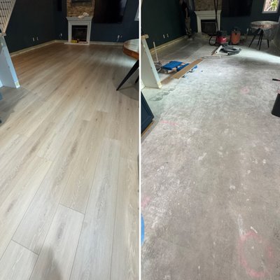 Modern Makeover-LVP Transformation - This Luxury vinyl plank installation brings the perfect blend of style and durability. Installed with precision for a smooth, modern look throughout the space.