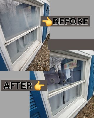 Window Restoration March 2025 - This is one window of a project we took on in March of 2025. This specific window sits below a hot tub that's been bubbling hard water all over the window for over 15 years. 
Eventually the hard water build up will begin to etch the window itself. Thankfully our professionals had the knowledge, tools and skills to handle this build up before it totally destroyed the window