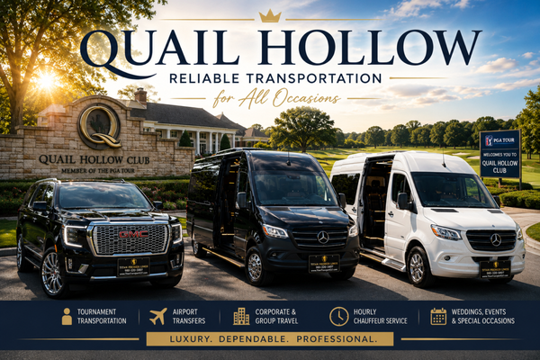 QUAIL HOLLOW Reliable Transportation - Headed to the PGA tournament at Quail Hollow Club? Avoid parking headaches and rideshare delays with private, luxury transportation.
✔ Black SUV, Shuttle & Limo chauffeur service
✔ On-time pickup, no surge pricing
✔ Perfect for visitors, locals & groups
Our services include:
• PGA Tournament transportation
• Hotel & Airbnb pickups
• Airport transfers
• Group & nightlife transportation
• Airport & hotel transfers
• Executive transportation
• Corporate groups
• Private hourly service
Get an instant quote or call now to book your ride. QUAIL HOLLOW Reliable Transportation - Headed to the PGA tournament at Quail Hollow Club? Avoid parking headaches and rideshare delays with private, luxury transportation.
✔ Black SUV, Shuttle & Limo chauffeur service
✔ On-time pickup, no surge pricing
✔ Perfect for visitors, locals & groups
Our services include:
• PGA Tournament transportation
• Hotel & Airbnb pickups
• Airport transfers
• Group & nightlife transportation
• Airport & hotel transfers
• Executive transportation
• Corporate groups
• Private hourly service
Get an instant quote or call now to book your ride.