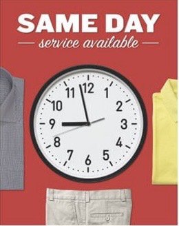 Same day service - Drop off before 10am during Monday to Friday, we will get it done by 5pm. Same day service - Drop off before 10am during Monday to Friday, we will get it done by 5pm.