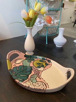 Paint-Your-Own-Pottery - We offer different art projects that you can walk-in and do, but the most popular is PYOP or Paint-Your-Own-Pottery. Come in for a relaxing experience. Choose your piece of ceramic and paint it as you like. We provide all the supplies and some tools and tips, such as stencils or special techniques, to help you create one-of-a-kind artworks! After you finish, painted pieces will stay with us for about 1 week while they are glazed and fired. This makes the pieces food safe and durable for years of use and enjoyment.
Some of our most popular ceramics options include, handprint and fingerprint artwork, plates and mugs, Christmas ornaments, and even those classic lighted Christmas Trees, like Grandma made! We also have a wide selection of planters, vases, boxes, and figurines. There is something for everyone! Paint-Your-Own-Pottery - We offer different art projects that you can walk-in and do, but the most popular is PYOP or Paint-Your-Own-Pottery. Come in for a relaxing experience. Choose your piece of ceramic and paint it as you like. We provide all the supplies and some tools and tips, such as stencils or special techniques, to help you create one-of-a-kind artworks! After you finish, painted pieces will stay with us for about 1 week while they are glazed and fired. This makes the pieces food safe and durable for years of use and enjoyment.
Some of our most popular ceramics options include, handprint and fingerprint artwork, plates and mugs, Christmas ornaments, and even those classic lighted Christmas Trees, like Grandma made! We also have a wide selection of planters, vases, boxes, and figurines. There is something for everyone!