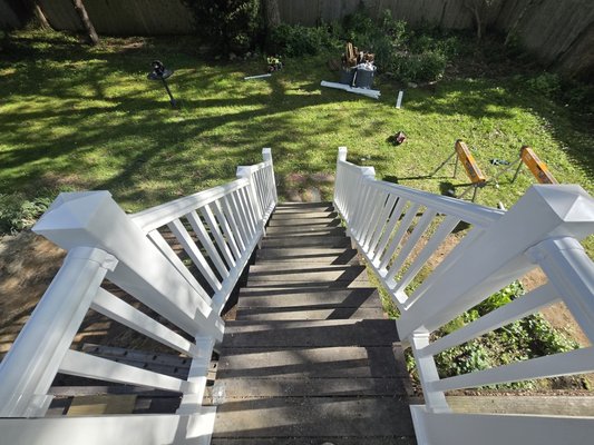 railing replacement - 1 day railing replacement , took off the old wooden rotten railings and replaced. them with veranda pvc railing railing replacement - 1 day railing replacement , took off the old wooden rotten railings and replaced. them with veranda pvc railing