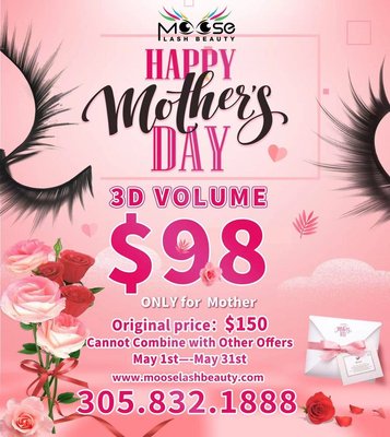 May Promo & Services 🌟 - May current promo:

Early Bird Special - Schedule an appointment with us anytime before 9am, you will get $10 off when mention Yelp.
3D Volume - $98! (Originally $150) 
Free Highlight - For any Full Set you purchase, we will add a $20 worth Highlight Color for you.

Offers expired end of May. For more information. Call us today to learn more!