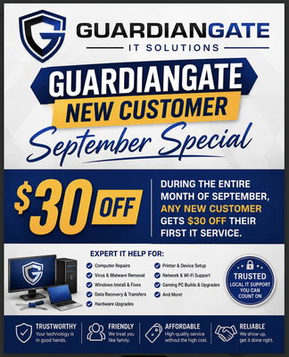 Services - At Guardian Gate IT Solutions, we provide professional computer repair, technology support, and cybersecurity services for homes and small businesses throughout the Nashville area. Whether your computer won't start, your Wi-Fi keeps disconnecting, your printer refuses to cooperate, or you need help setting up new devices, we're here to make technology simple. Services - At Guardian Gate IT Solutions, we provide professional computer repair, technology support, and cybersecurity services for homes and small businesses throughout the Nashville area. Whether your computer won't start, your Wi-Fi keeps disconnecting, your printer refuses to cooperate, or you need help setting up new devices, we're here to make technology simple.