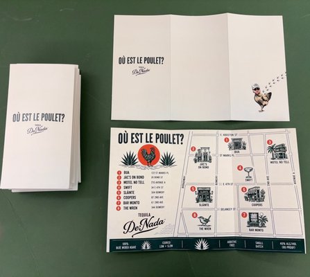 Bespoke Folded Event Maps for De Nada Tequila - We’ve long known the team at De Nada Tequila co-founded by Daniel Neeson and Natalie Ackerman—as our regular shipping customers. When they needed quick event maps printed on standard flat paper, Natalie came straight to us at the counter. Looking at their premium branding, it was clear a basic sheet wouldn't do it justice, so we persuaded her to upgrade to an elegant, pocket-sized folded map design instead.

The challenge was delivering high-end presentation on a strict time constraint. We immediately moved the project to the production floor, printing and precision-folding a crisp run of 20 custom maps at an affordable $7.50 per sheet.

We delivered the entire order finished, boxed, and ready for pickup in just three hours. It saved them time, kept their budget intact, and gave them premium event materials that perfectly matched the high-hospitality spirit of their brand.