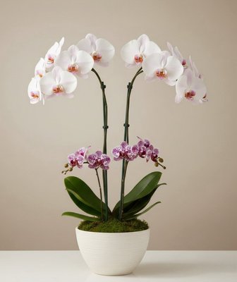 Mini Orchid Arrangements | 10 Stems in Planter - In the heart of the city, where every detail speaks of refined taste, we find our inspiration. Introducing the Phalaenopsis orchid, a timeless symbol of luxury and grace, now part of our curated collection at UPPER EAST SIDE PETALS.
Each of these magnificent blooms tells a story. From the striking, graphic elegance of the striped Harlequin to the bold, romantic beauty of the classic magenta, they are living works of art. We believe a home, much like a bouquet, should be a reflection of quiet sophistication. A single orchid on your mantlepiece or a pair flanking your entryway is more than a decoration; it's a statement of style that endures long after the seasons change.
Elevate your space with a touch of botanical artistry. Explore the entire Phalaenopsis collection and bring a piece of UES elegance into your home.