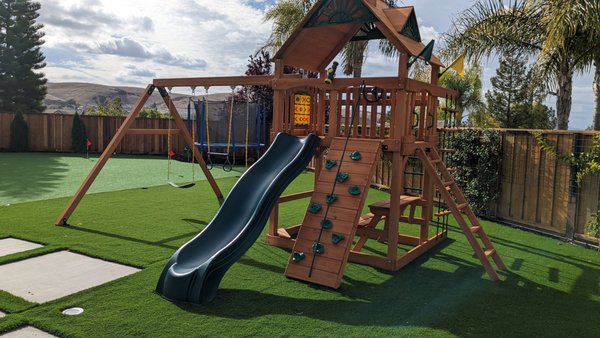 Large playset with monkey bars - This was a project for one of my regulars. I gave them a flat price and put it together nicely, but it took 3 days because of the heavy rain that disrupted assembly. Monkey bar adds quite a few hours to this but if not for rain it would be extremely satisfying to be this. Large playset with monkey bars - This was a project for one of my regulars. I gave them a flat price and put it together nicely, but it took 3 days because of the heavy rain that disrupted assembly. Monkey bar adds quite a few hours to this but if not for rain it would be extremely satisfying to be this.