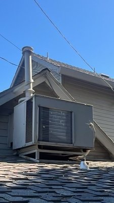 2 Ton Rudd Gas/Electric Install - This new installation was done on the removal of a 21 year old Rheem unit. The original stand for the unit was very low to the tiles on the roof, so our team installed a new and taller one. This took our Install team 1 day to complete everything from removal of old equipment and installing the brand new one. 2 Ton Rudd Gas/Electric Install - This new installation was done on the removal of a 21 year old Rheem unit. The original stand for the unit was very low to the tiles on the roof, so our team installed a new and taller one. This took our Install team 1 day to complete everything from removal of old equipment and installing the brand new one.