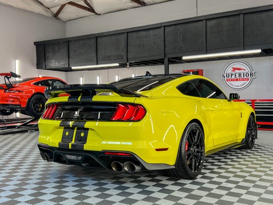 2022 Ford Mustang GT500 received Front PPF, Carbon Stripes, and Ceramic Coating - This 2022 Mustang GT500 received our front end ppf package, then we applied carbon fiber racing stripes down the vehicle. The entire car was then ceramic coated. 2022 Ford Mustang GT500 received Front PPF, Carbon Stripes, and Ceramic Coating - This 2022 Mustang GT500 received our front end ppf package, then we applied carbon fiber racing stripes down the vehicle. The entire car was then ceramic coated.