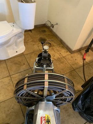 Branch main sewer clean out from toilet - Removing roots from sewer lines