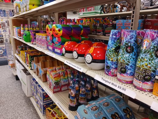 FIREWORKS - We have a large variety of fountains along with ground spinners, smoke sticks and balls, sparklers and things that crackle!  We are open late through the 4th of July.