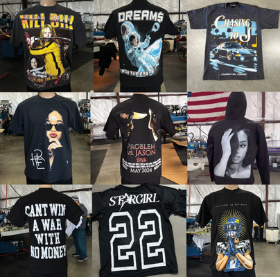 Jumbo Screen Printing - We offer jumbo screen printing up to 24" tall by 18" wide for t-shirts to hoodies, rush service in under 24 hours, and courier service available throughout Santa Barbara to Los Angeles.
If you have a clothing brand or business looking for trendy merchandise featuring oversized jumbo screen printing then give us a call to learn more. We are happy to help! Jumbo Screen Printing - We offer jumbo screen printing up to 24" tall by 18" wide for t-shirts to hoodies, rush service in under 24 hours, and courier service available throughout Santa Barbara to Los Angeles.
If you have a clothing brand or business looking for trendy merchandise featuring oversized jumbo screen printing then give us a call to learn more. We are happy to help!