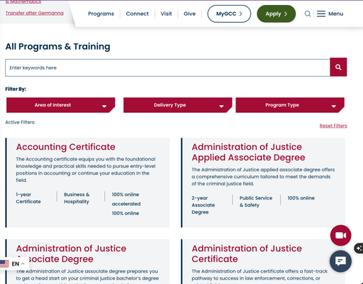 Germanna College Program Finder: Streamlining Education Discovery - For Germanna Community College, we developed a dynamic Program Finder tool, a crucial asset for student recruitment and academic guidance. This project involved crafting a user-friendly Web-Based Platform with sophisticated search and filtering capabilities. Our focus on intuitive UX/UI Design ensures prospective students can easily navigate and explore academic programs. We implemented robust back-end integration and optimized the platform for performance and accessibility, providing a seamless experience that connects students with their educational goals efficiently