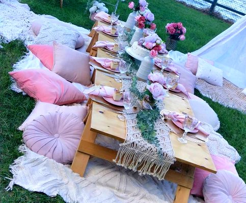 Cream Tea Service Picnic - 2 to 4 people $235 - We will set up a lovely outdoor tea party picnic (or even an indoor one), in your backyard or at your favorite local park. The Tea Service includes several varieties of tea and scones and pastries, clotted cream and jams. We will also provide Instagram worthy vintage decor that is sure to delight. If your party is more than 4 people please contact us to discuss additional options.