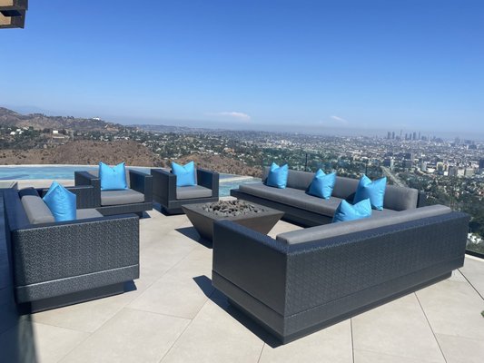 Sapphire Collection - Sapphire Collection. Outdoor furniture with sectional, daybeds and grill area. For this client we customize everything with gray tones and blue accents. Every piece of furniture was made with weather resistant fabric and materials. Sapphire Collection - Sapphire Collection. Outdoor furniture with sectional, daybeds and grill area. For this client we customize everything with gray tones and blue accents. Every piece of furniture was made with weather resistant fabric and materials.