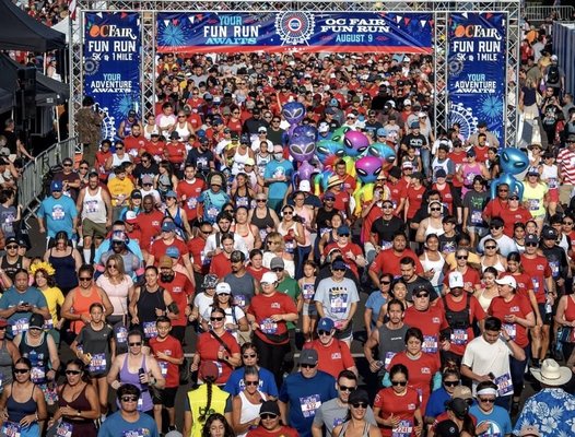 OC FAIR FUN RUN 5K - The OC Fair 5k is an annual fun run. Angelcom Audio provides the Sound, stage and Start-line truss banner structure for a fast paced event.