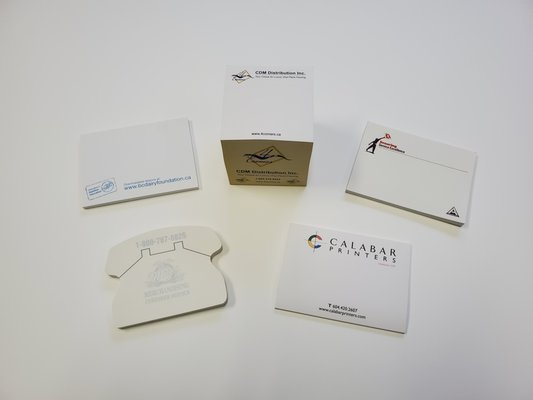 Post-It Note Pads - Let Calabar Printers help you promote your Company by Printing Custom Post-it Notes. 3m Post-it Notes can be ordered in a variety of ways. All can be customized for your Companies needs in a variety of sizes, shapes and quantities of sheets per pad. Please call us for more Information. 604-420-2607