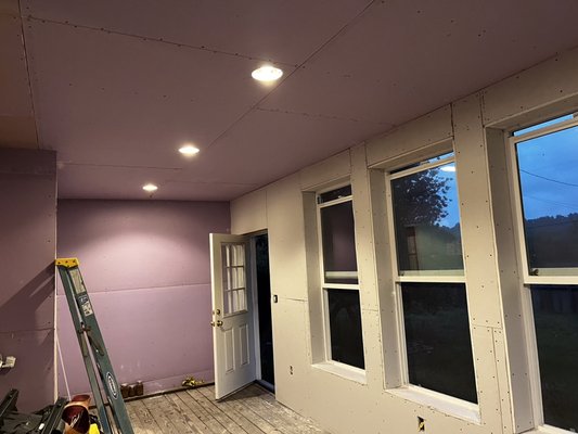2023 sunroom remodel. -  This sunroom was in very bad shape. The new owner decided to have the existing drywall removed and room Remodel. We Insulated and attached 1/2” Purple board and 1/2” high strength drywall to a new 1935 sunroom. 2023 sunroom remodel. -  This sunroom was in very bad shape. The new owner decided to have the existing drywall removed and room Remodel. We Insulated and attached 1/2” Purple board and 1/2” high strength drywall to a new 1935 sunroom.