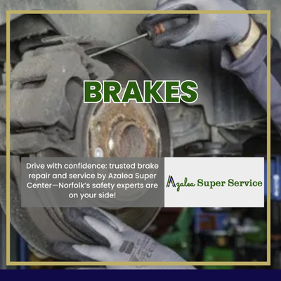 Total Brake System Service at Azalea Super Center Automotive Repair - Reliable brakes are the cornerstone of vehicle safety—don’t trust yours to just anyone. At Azalea Super Center in Norfolk, we provide comprehensive brake services to keep you, your passengers, and everyone on the road safe and sound.

Why Brake Maintenance Is Critical
No system impacts your safety more than your brakes. Whether you’re navigating city streets, busy highways, or backroads, you rely on your brakes to respond instantly. Regular inspections and maintenance not only guarantee safety but save you money by preventing costly repairs.

Our Complete Brake Service Includes:
Detailed Brake Inspection: We examine pads, rotors, calipers, brake lines, and master cylinders for wear, damage, and fluid integrity.
Brake Pad Replacement: High-quality pads for every vehicle type—ceramic, semi-metallic, or organic—to ensure quiet, reliable stopping.
Rotor Resurfacing/Replacement: Warped or worn rotors can cause vibrations and reduce stopping power; we machine or replace rotors as needed.
Brake Fluid Flush & Replacement: Contaminated or old fluid can cause brake fade; we use manufacturer-approved fluids and proper bleeding techniques.
Caliper Service: Calipers are checked for leaks, sticking, or uneven pressure and repaired or replaced as necessary.
Anti-Lock Brake System (ABS) Diagnostics: We troubleshoot and repair ABS issues with advanced scan tools, ensuring your system’s reliability.
Brake Line Repair & Replacement: We detect leaks or rust in brake lines, securing your entire system’s integrity.
Hand/Emergency Brake Service: Adjustment and repair for all types of parking and emergency brakes.
Signs You Need Brake Service
Squealing, grinding, or scraping sounds
Pulsing or vibration underfoot
Soft or spongy brake pedal
Warning lights on your dashboard
Taking longer to stop than usual
If you notice any of these symptoms, book an inspection immediately—brake problems only get worse with time!

Why Choose Azalea Super Center?
Seasoned Technicians: Our experienced, ASE-certified pros provide thorough, meticulous brake work.
Clear, Honest Recommendations: No pressure, no upselling, just transparent inspection findings and repairs you can trust.
Quality Parts and Tools: We use OEM or high-quality aftermarket brake components, and precision tools for every job.
Fast, Friendly Service: We get you safely back on the road quickly, with as little disruption to your schedule as possible.
Safe, Comfortable Environment: Clean waiting area, amenities, and a focus on your satisfaction from start to finish.
Your Safety Is Our Priority
We support Norfolk’s drivers with the highest safety standards and a reputation built on honest service and customer trust. We treat your car as if it were our own and treat you like family.

Book a Brake Inspection or Service Now!
Peace of mind is just a call or click away. Azalea Super Center Automotive Repair is Norfolk’s brake headquarters—schedule your brake service today and drive with total confidence.