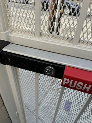 Commercial Emergency Exit Push Bar Installation with Integrated Access
Control - This is a push bar (panic bar) lock, a commercial-grade locking mechanism designed for businesses, schools,
warehouses, and other high-traffic areas that require secure yet quick emergency exits. It's ideal for meeting fire safety codes while maintaining ease of use and functionality.
The push bar allows for one-handed operation, ensuring compliance with emergency exit regulations.
This specific installation includes a access control system, adding advanced security features such as monitoring who enters or exits the building.
It's perfect for ensuring safety while also maintaining control over access to the property. Commercial Emergency Exit Push Bar Installation with Integrated Access
Control - This is a push bar (panic bar) lock, a commercial-grade locking mechanism designed for businesses, schools,
warehouses, and other high-traffic areas that require secure yet quick emergency exits. It's ideal for meeting fire safety codes while maintaining ease of use and functionality.
The push bar allows for one-handed operation, ensuring compliance with emergency exit regulations.
This specific installation includes a access control system, adding advanced security features such as monitoring who enters or exits the building.
It's perfect for ensuring safety while also maintaining control over access to the property.