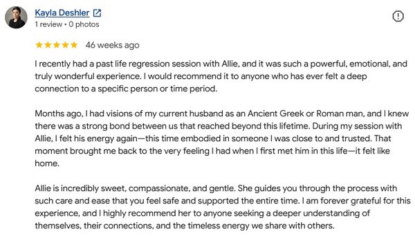 Google Reviews - Kind words from clients who have experienced sessions with New Leaf Hypnosis and Healing. These reviews were originally shared on Google and reflect the transformations, insights, and healing that can happen through hypnosis, past life regression, spiritual exploration, wellness hypnotherapy, and Reiki.
Every session is unique because every person is unique, but I’m grateful for the opportunity to walk alongside my clients on their journeys. Google Reviews - Kind words from clients who have experienced sessions with New Leaf Hypnosis and Healing. These reviews were originally shared on Google and reflect the transformations, insights, and healing that can happen through hypnosis, past life regression, spiritual exploration, wellness hypnotherapy, and Reiki.
Every session is unique because every person is unique, but I’m grateful for the opportunity to walk alongside my clients on their journeys.