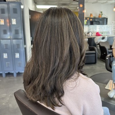 Subtle Highlights and Haircut - Our goal was to give the Hair a new style and dimension. After a Consultation, we agreed on adding full baby Highlights and a Haircut. A nice change and easy to maintain. Subtle Highlights and Haircut - Our goal was to give the Hair a new style and dimension. After a Consultation, we agreed on adding full baby Highlights and a Haircut. A nice change and easy to maintain.