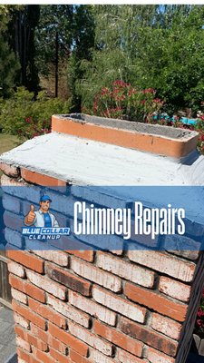 Chimney Repairs - For this project, our team completed essential chimney repairs to restore both structure and protection from the elements. The existing chimney had significant mortar deterioration and water damage around the upper section, which left the crown and shoulders in poor condition.

We began by removing all loose material and debris, then rebuilt the chimney shoulders and installed a brand-new masonry crown designed for proper drainage and long-term durability. The new crown was finished with a smooth, weather-resistant surface to prevent future water intrusion.

This repair not only strengthened the chimney but also improved its appearance and ensured it’s sealed, stable, and ready to last for years to come.